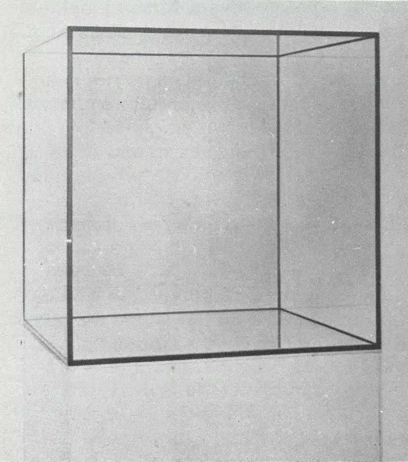 Larry Bell,
Sans titre,
1966, métal et verre, 50 x 50 x 50 cm.