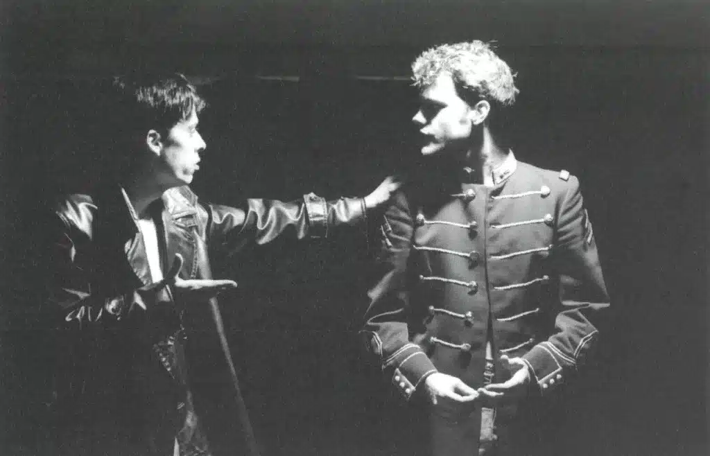 Yoan Blanc et Karim Barras dans LES EUROPÉENS de Howard Barker, mise en scène Armel Roussel. Photo Philippe Baste. (Photo de répétition).