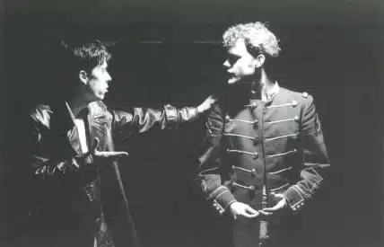 Yoan Blanc et Karim Barras dans LES EUROPÉENS de Howard Barker, mise en scène Armel Roussel. Photo Philippe Baste. (Photo de répétition).