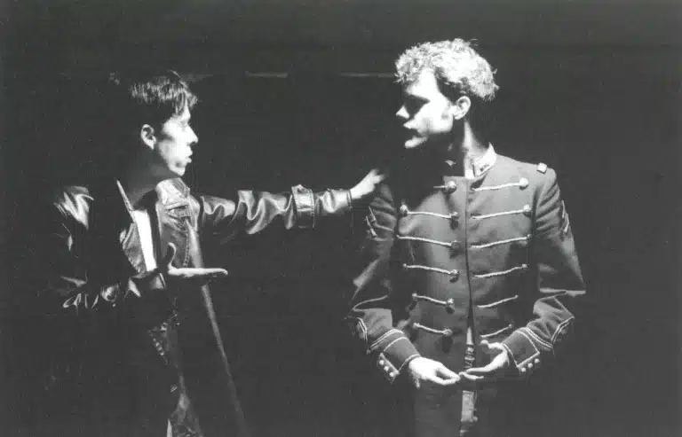 Yoan Blanc et Karim Barras dans LES EUROPÉENS de Howard Barker, mise en scène Armel Roussel. Photo Philippe Baste. (Photo de répétition).