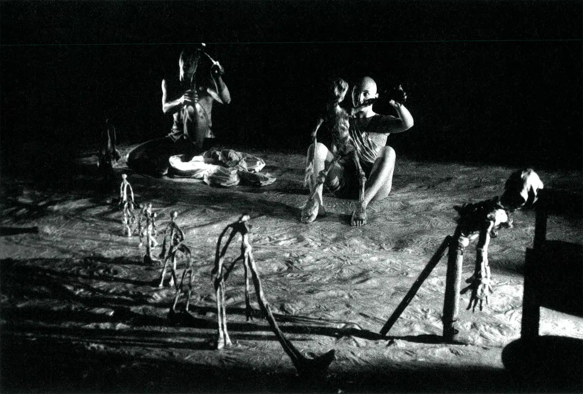 LA SCIE PATRIOTIQUE de Nicole Caligaris. Mise en scène de Sylvie Baillon (2001). Avec Éric Goulouzelle et Delphine Sauvage. Photo Véronique LesperatHequet.