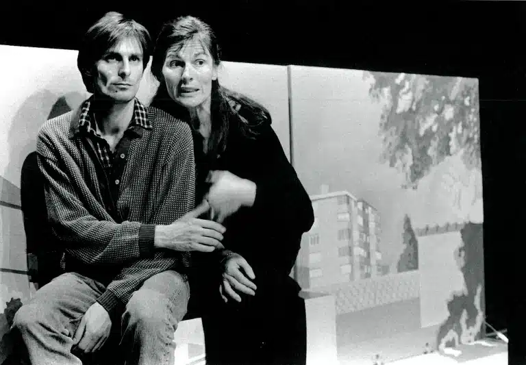 Dominique Tack et Jo Deseure dans GRINCEMENTS ET AUTRES BRUITS (photo de répétition), mise en scène Michel Tanner. Photo Stephen Vincke.