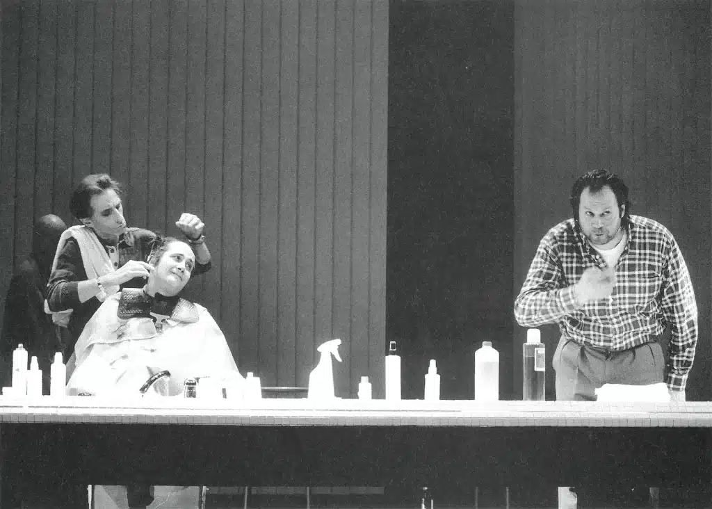 John Dobrynine, Xavier Percy, Angelo Bison et Éric De Staercke dans CAPRICES D'IMAGES, mise en scène Jean-Claude Berutti. Photo Danièle Pierre.