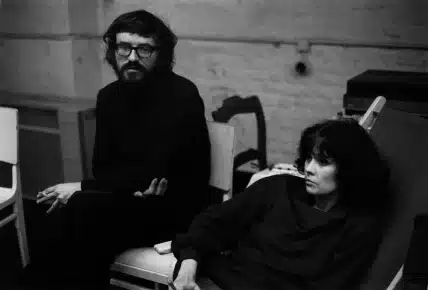 Marc Liebens et Michèle Fabien pendant les répétitions d'HAMLETMACHINE de Heiner Müller à Bruxelles en 1978. Photo Jean-Paul Hubin.