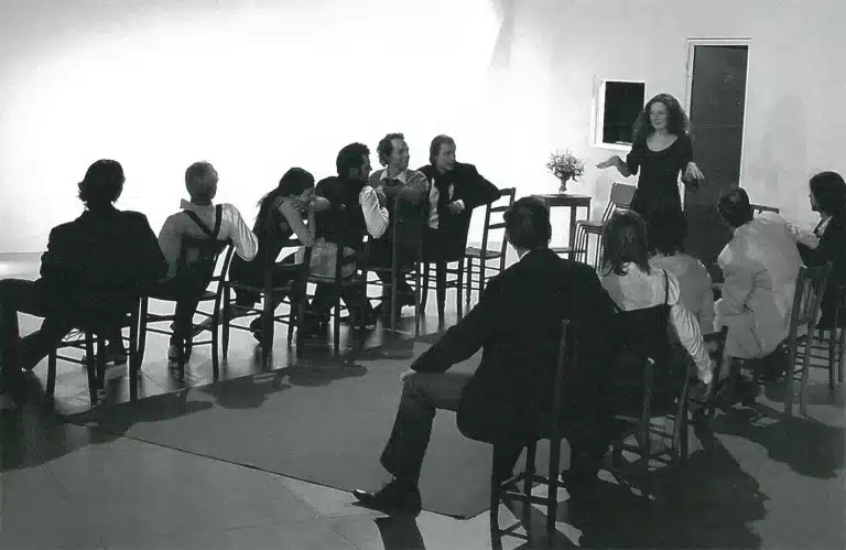 L'ensemble de la formation à la mise en scène dans L'IMPROMPTU DE VERSAILLES deMolière, spectacle dirigé par Anatoli Vassiliev, ENSATT, École Nationale Supérieure des Arcs et Techniques de Théâtre, Lyon 2007. Photo Pierre Hoezelle.