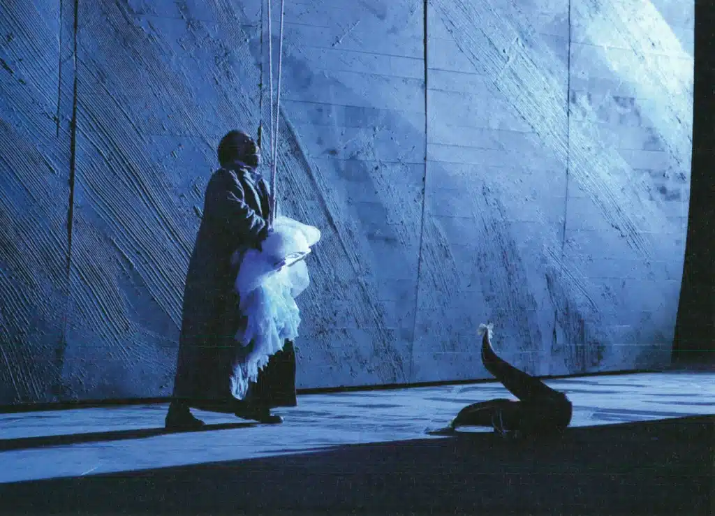 Mark Rucker dans RIG0LETT0 de Giuseppe Verdi, direction musicale Paolo Arrivabeni, décor Didier Payen, lumières et mise en scène Philippe Sireuil, Opéra Royal de Wallonie, 2010. Photo Jacky Croisier.