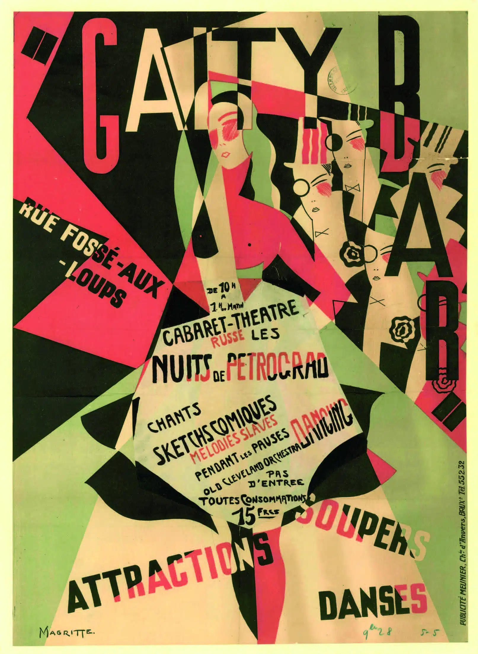 Affiche de René Magritte pour le cabaret du Gaity. Archives de la Ville de Bruxelles