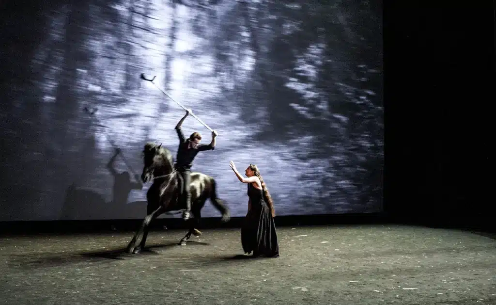 Texte et mise en scène de Fabrice Melquiot assisté de Maryama Sylla chorégraphie équestre de Camille & Manolo, 2017, Genève, Théâtre Am Stram Stram Gram – Centre international de création, partenaire de l’enfance et la jeunesse ©